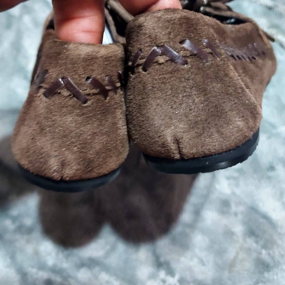 Zara Girls Brown Suede Moccasins with Fringe Sz-2 - Picture 5 of 6